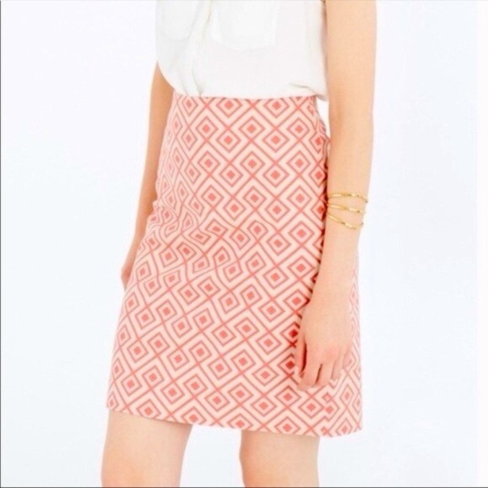 Ann‎ Taylor Geometric Patterned Coral and Cream Pencil Skirt Size 00P
